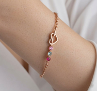 Pulsera de Plata de Ley 925 Bañada en Oro con Circonitas, Diseño Minimalista Cristiano, Nudo de Amor Hecho a Mano, Cadena con Dije de Mamá y Piedra de Nacimiento, Regalo