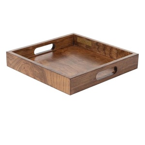 Plateau ottoman élégant en bois massif avec poignées, plateau de service décoratif moderne en noyer, décoration intérieure haut de gamme pour hôtel et cuisine - Product Image 3