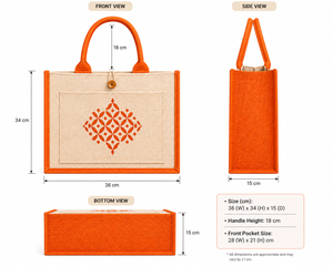 Sac fourre-tout en jute laminé bicolore avec poignée en corde, écologique, réutilisable, sac de shopping personnalisé avec logo imprimé, sac promotionnel avec poche - Product Image 4