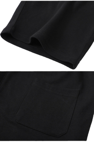 Shorts Bermuda Noirs pour Hommes, Taille Mi-Haute Élastique, Style Décontracté, 100% Coton, Tissu Respirant, Braguette Boutonnée, Couleur Unie, Poches - Product Image 5