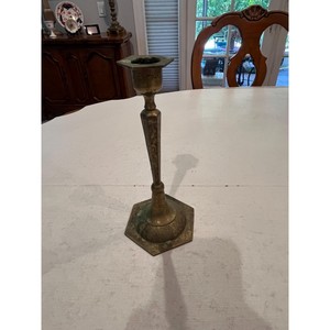 Decorative Metal Candle <b>Holder</b> for Home Table Centerpiece Brass <b>Candlestick</b> <b>Holder</b> Hexagonal Base Vintage Style - Product Image 3