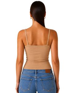 Beige Women Spaghetti Strap <b>Crop</b> Tank <b>Top</b> Sleeveless Slim Fit Summer Casual Printed Camisole Fashion Soft Stretch Streetwear - Product Image 2