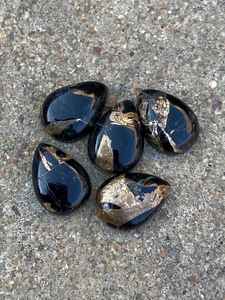 5 cabujones de turquesa negra en forma de lágrima, piedras preciosas naturales sueltas para la fabricación de joyas - Product Image 5