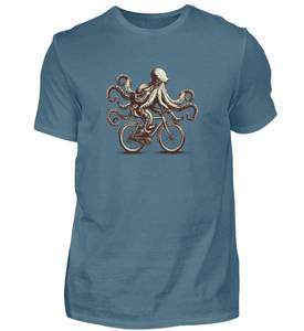 Camiseta de manga corta con estampado de pulpo montando en bicicleta para hombre, corte regular, cuello redondo, camiseta informal de algodón - Product Image 2