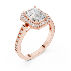 Anillo de Compromiso de Oro Rosa con Diamantes Cultivados en Laboratorio con Corte Esmeralda para Mujer, Certificado IGI, Engaste Pavé, Estilo Geométrico Clásico, Aniversario - Product Image 5