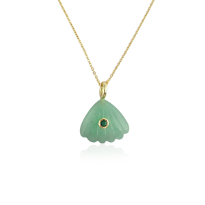 Collar de moda al por mayor con colgante de aventurina verde tallada en forma de concha, chapado en oro de 18k, estilo popular. - Product Image 1
