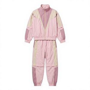 2026 Trendy <b>Pink</b> Colorblock Women Windbreaker <b>Tracksuit</b> Set Wholesale Custom 2 Piece Jacket and Jogger Pants - Product Image 1