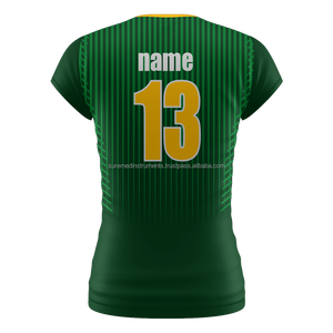 เสื้อวอลเลย์บอลหญิงสั่งทำพิเศษ สีเขียวทอง พิมพ์ลายแบบซับลิเมชั่น แขนสั้น ระบายเหงื่อได้ดี สำหรับผู้ใหญ่ - Product Image 4