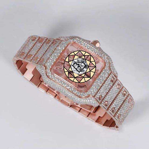 Square Rose Gold <b>Case</b> Analog Quartz Full Iced Out Hip Hop Lab Diamond Sapphire Crystal Deployment Custom Service Wristwatch - Product Image 1