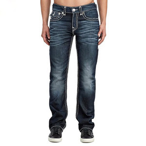 Pantalon en jean pour homme OEM, coupe droite slim, logo brodé, couleur unie, denim délavé de haute qualité, pantalon en jean décontracté - Product Image 1
