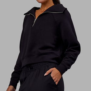 Sudadera Deportiva de Mujer para Otoño, Manga Larga, Forro Polar Cálido, Cierre de Media Cremallera, Corte Recortado - Product Image 1