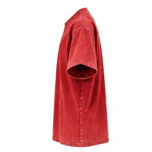 Vintage Washed <b>Red</b> <b>Oversized</b> Cotton T <b>Shirt</b> with Embroidered Chest Logo Unisex Streetwear Tee - Product Image 4
