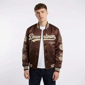 Blouson Bomber Personnalisé Style Universitaire en Satin Rose avec Lettres Graphiques pour Homme – Streetwear Décontracté - Product Image 4