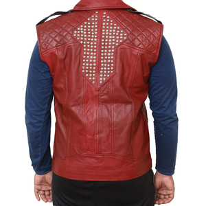 High Quality Premium <b>Men's</b> Red PU Leather <b>Vest</b> With <b>Black</b> Lapel Zipper Closure Moto Style Outerwear Autumn Wear Breathable - Product Image 3