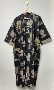 Tropical Cotton Eco-Friendly Ankle-Length Natural Waist Kimono Robe V-neck Beach Cover Vacation Lightweight Women <b>Dress</b> Poolside - Product Image 2