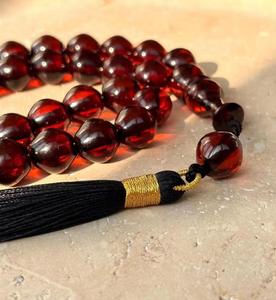 HASAN CRAFT Perles de prière de luxe faites à la main en cristal rouge à motif géométrique, rondes et polies, religieuses, islamiques, Ramadan - Product Image 2