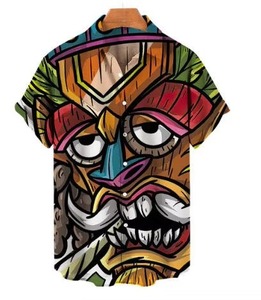 เสื้อเชิ้ตผู้ชายลำลองขายส่ง ลายชนเผ่าแอฟริกัน ลายดอกฮาวาย แขนสั้น คอตั้ง สีพื้น สำหรับฤดูใบไม้ผลิ - Product Image 5