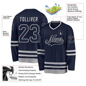 Maillot de hockey personnalisé bleu marine et gris, uniformes d'équipe, maillot de hockey sur glace sublimé personnalisé, respirant, en maille, sans manches, vêtements de sport personnalisés - Product Image 2