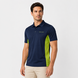 Chemise à coupe classique avec étiquette tissée personnalisée, ourlet à fentes latérales, en piqué 100 % polyester respirant, manches courtes, décontractée, fabrication sur mesure - Product Image 2