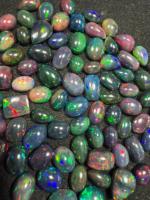 Opale noire naturelle cabochon, pierres précieuses en vrac, taille ovale, polie, effet de couleur changeant, pour la création de bijoux