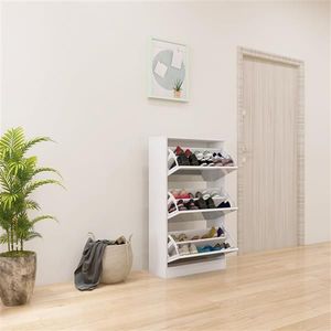 Narrow Wood Shoe Storage Cabinet with Mirror 3 Tier White Slim Shoe Rack Organizer for Home and Apartment - Product Image 6