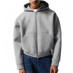 Sweat-shirt à capuche zippé gris pour homme, coupe ample, décontracté, 100% coton molletonné, couleur unie, brodé, vêtements d'hiver - Product Image 1