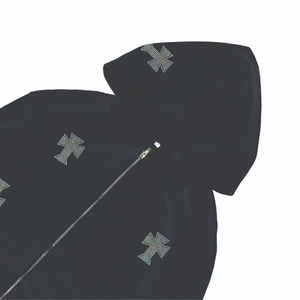 High Quality Custom Logo Cotton Winter Solid Men's Tracksuit Rhinestone Oversized <b>Cropped</b> Hoodie Fleece Jogger Set Streetwear - Product Image 6