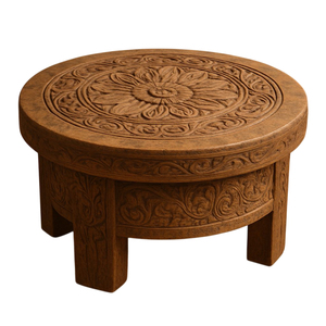 Table d'appoint en bois sculpté à la main de style marocain, design géométrique islamique ajouré, pour la décoration de la maison, en solde - Product Image 6