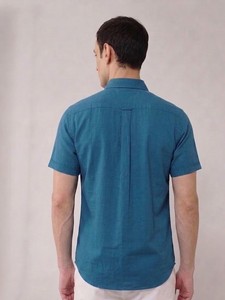 Enovate Breathable Casual 100% Cotton Woven Solid Back Neck Logo Half-Sleeve <b>Dress</b> Shirts for <b>Men</b> - Product Image 2