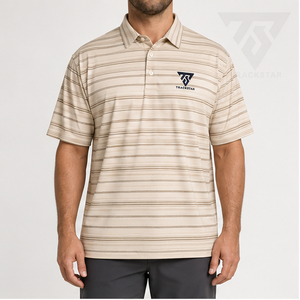 Camisa Polo a Rayas Beige Marrón para Hombre Trackstar, Manga Corta, Cuello con Botones, Camisa Casual de Golf, Logotipo Personalizado - Product Image 1