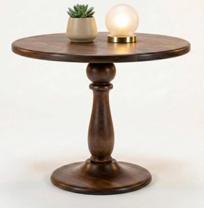 Table basse ronde en bois massif artisanale, table d'appoint vintage en bois avec piétement, finition noyer décorative, support à café, vente en gros - Product Image 4