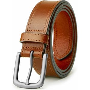 Cinturón de cuero genuino personalizado OEM para hombre, correa de cuero vacuno resistente con hebilla de metal con acabado antiguo - Product Image 4