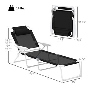 Sdraio Pieghevole Nera a 4 Posizioni Reclinabili, Sedia da Esterno per Prendere il Sole con Braccioli e Cuscino Rimovibile in Olefin per Piscina e Palestra - Product Image 3
