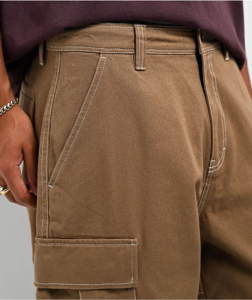 Pantalones Cargo para Hombre, Corte Holgado, Cintura Media, Color Beige, Lona de Algodón, Largos, Estilo Casual Urbano con Bolsillos, Estilo Primavera - Product Image 6