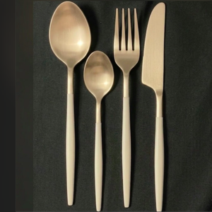 Ensemble de couverts plaqués or champagne, vaisselle en acier inoxydable, vaisselle de mariage, passe au lave-vaisselle, design glamour, ensemble de 4 couverts - Product Image 1