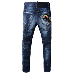Premium High Quality Men Denim Jeans Slim Fit <b>Stretch</b> Y2K Vintage Pencil Pants Ripped Custom OEM Bulk Wholesale - Product Image 2