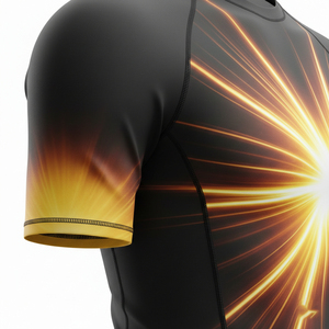 Chemise de sport pour homme à manches longues, protection UV UPF50+, séchage rapide, imprimé par sublimation, motif éclat de soleil noir et orange, pour la natation et le surf - Product Image 6