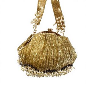 Pochette de mariée de luxe en cuir véritable, couleur dorée, mode traditionnelle pour femmes, fermeture éclair, étanche, grande capacité, sangle amovible - Product Image 1