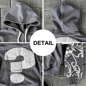 Custom French Cotton Woven Winter <b>Hoodie</b> Distressed 3D Printed Digital <b>Oversized</b> Acid Wash Boxy <b>Long</b> Hooded XL Size Rhinestone - Product Image 6