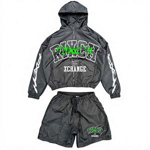 Ensemble de survêtement à capuche pour homme RIVXCH, noir, polyester, streetwear, veste et short, séchage rapide, tenue d'été - Product Image 3