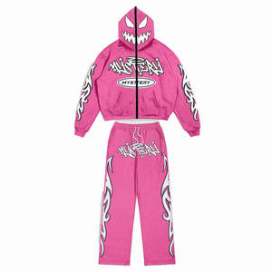 Survêtement unisexe personnalisé 2026 – Écologique, respirant, style streetwear – Sweat à capuche zippé et pantalon ample à cordon de serrage - Product Image 1