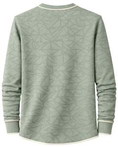 <b>Mens</b> Sage Green Geometric Printed <b>Henley</b> Pullover Sweatshirt Long Sleeve French Terry Regular Fit Casual <b>Top</b> For <b>Men</b> Winter Wear - Product Image 2
