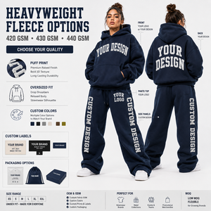 Custom Print Ribbed Hem And Cuffs Baggy Hoodie <b>Jogger</b> Set Plush <b>Fleece</b> Fabric For <b>Women</b> Cold Weather Wholesale - Product Image 4