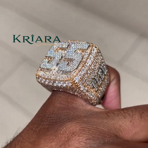 Anillo de cóctel de moissanita para hombre, de plata 925 y oro macizo de 18K, con engaste pavé, chapado en oro rosa, patrón numérico, estilo hip-hop - Product Image 5