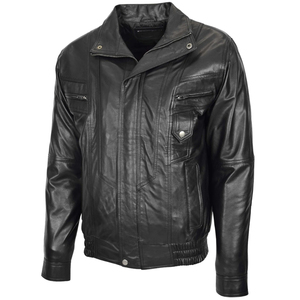 Men's Black Nappa Leather Blouson <b>Jacket</b> Classic Fit Premium Fashion Outerwear OEM Manufacturer - Product Image 2