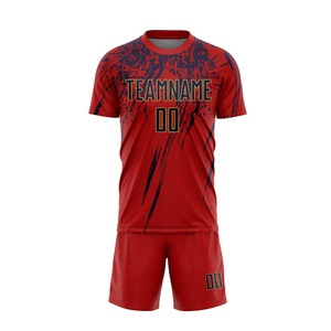 ชุดฟุตบอลสีแดงแบบกำหนดเองสำหรับผู้ชาย ชุดเสื้อและกางเกงพิมพ์ลายแบบ Sublimation แห้งเร็ว สปอร์ต คอกลม เหมาะสำหรับใส่ในฤดูร้อน - Product Image 2