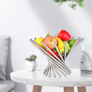 Modern Style Silver <b>Folding</b> Fruit Bowl Creative Rotating Wire <b>Metal</b> Centerpiece Basket For Luxury Kitchen <b>Table</b> Decoration - Product Image 6