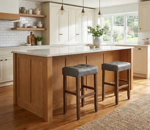 Ensemble de 2 tabourets de bar et de comptoir en cuir PU, ensemble de tabourets capitonnés en cuir PU, ensemble de tabourets rembourrés en PU avec structure en bois massif, hauteur bar et comptoir - Product Image 4