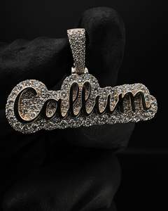 Pendentif personnalisé de luxe Hip Hop avec nom en lettres cursives serties de pierres, en argent 925, Moissanite VVS certifiée, plaqué rhodium, unisexe - Product Image 3