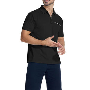 Polo de golf élégant pour homme avec fermeture éclair quart de tour, couleur unie, tendance, anti-plis, tenue classique pour homme avec fermeture éclair quart de tour - Product Image 4